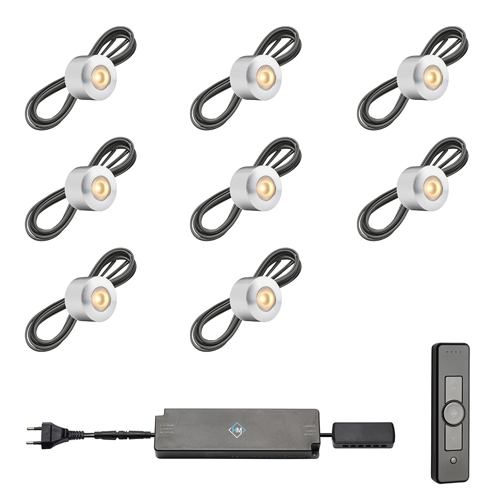 Gomera ab | opbouwspot | rond zilver | warmwit | dimbaar | set van 6, 8, 10 of 12 stuks | OutdoorCore+